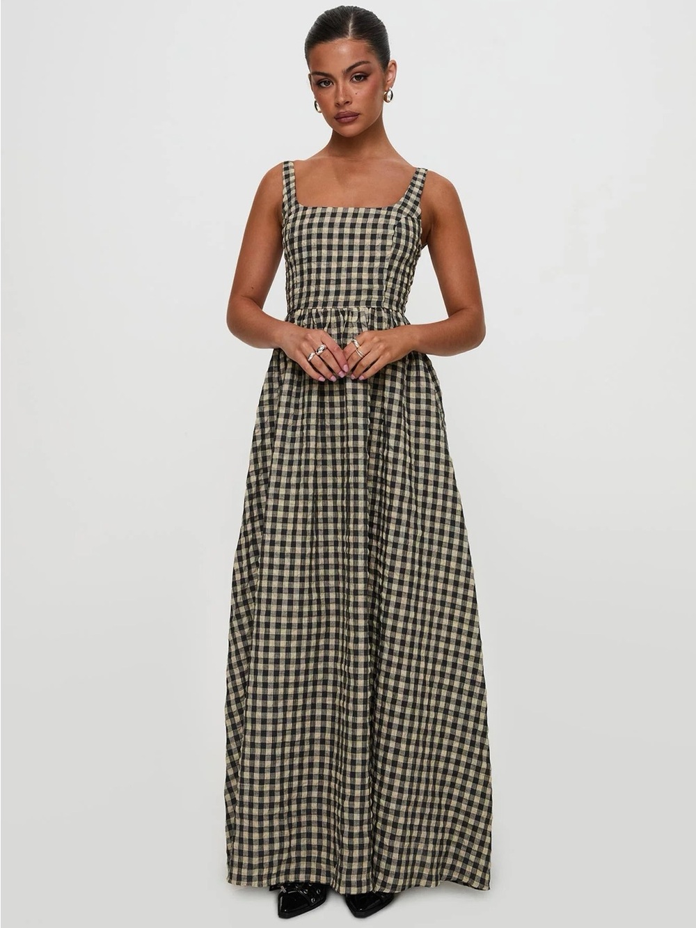 Princess Polly Black & Beige Gingham Maxi Dress - Picture 5 of 7